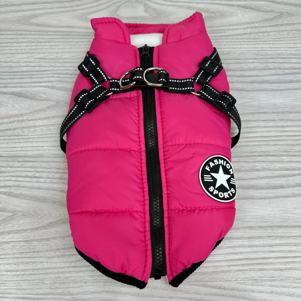 Dog Rain Coat Winter Jacket 14" L Pink Full Zip Warm Fleece Interior Waterproof